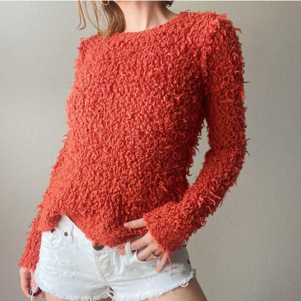 Free People women’s boho orange shaggy sweater